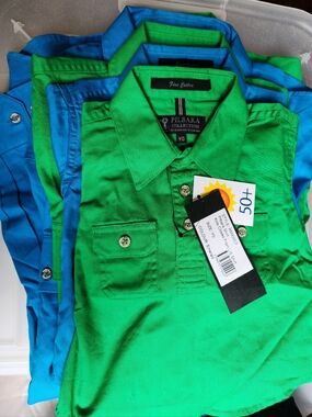 Family Bundle! (5) Pilbara Collection Work Shirts - Emerald & Azure - Mens/Women
